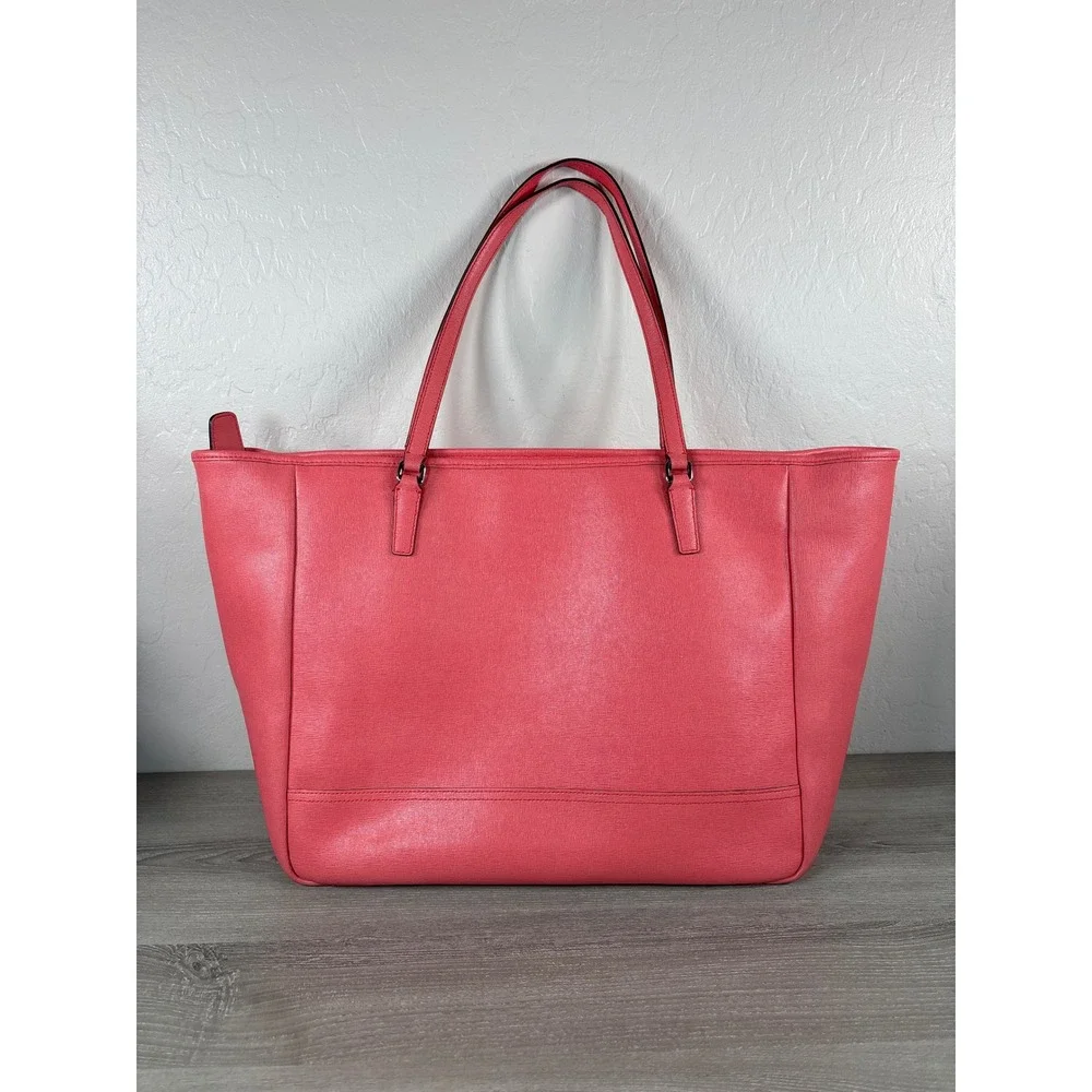 Coach Metro Tote Coral Pink Crossgrain Leather Shoulder Carryall Bag Work Laptop